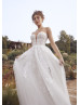 Strapless Ivory Lace Tulle Slit Classic Wedding Dress